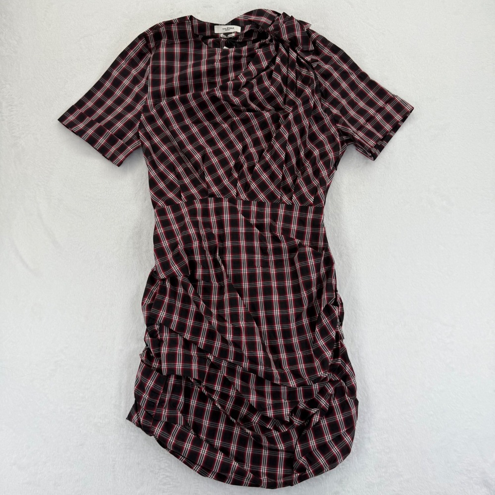 Isabel Etoile Marant Oria Plaid Ruched Dress Black Red White‎ Size 38
